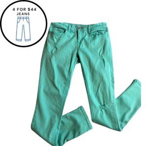 Aeropostale Bayla Skinny  Distressed Teal Colored Denim size 5/6